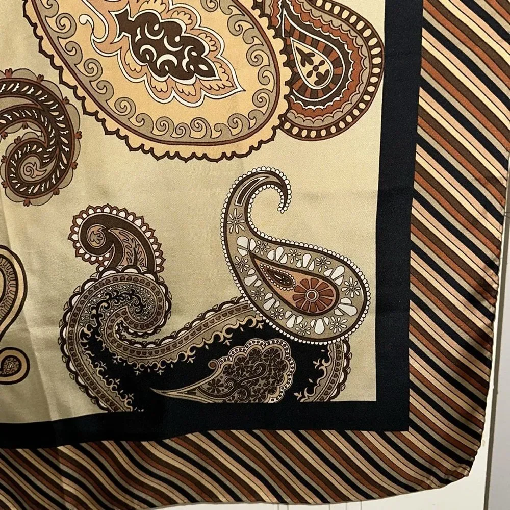 Vintage Bill Blass Brown, Tan, Rust & Cream Paisley Very Large Silk‎ Scarf